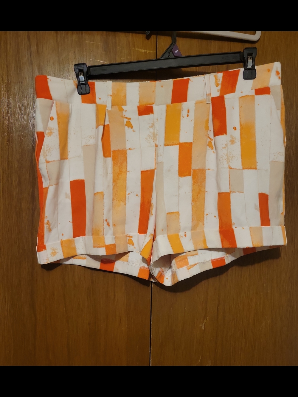 Chico's Cream Shorts with Orange & Yellow Stripe Blocks